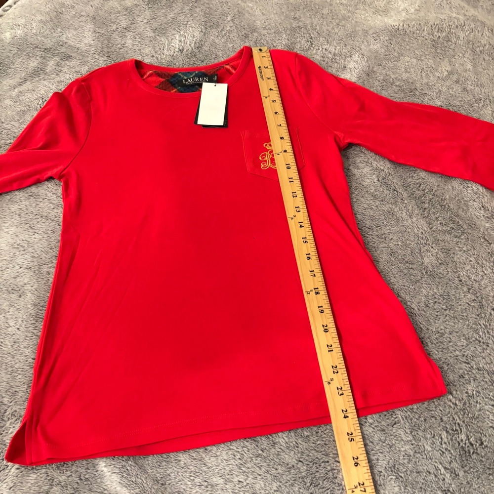 Lauren Ralph Lauren Women S Monogram Logo Pocket Long Sleeve Pajama Top 19612 - Picture 16 of 16